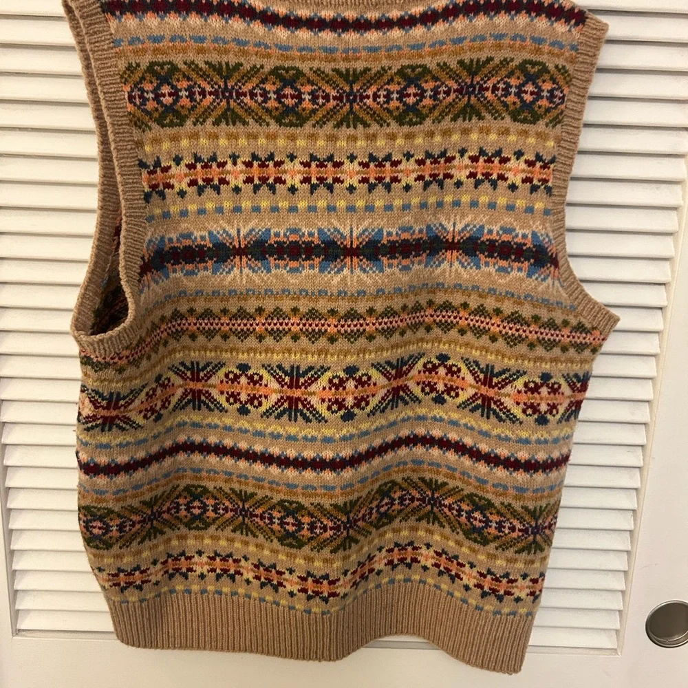 Fair Isle Ralph Lauren Men's Tan Sweater Vest - Picture 4 of 5